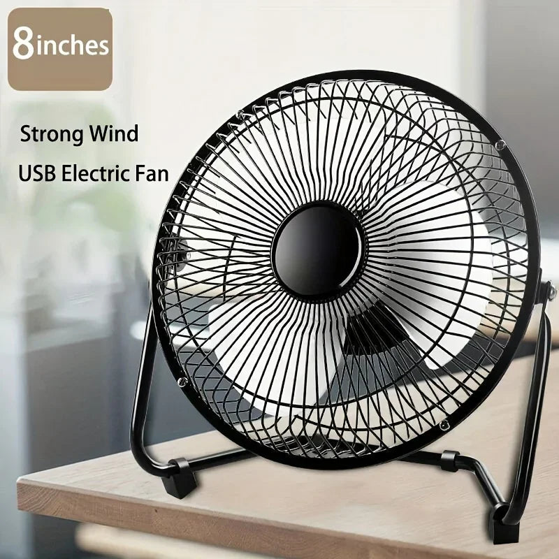 4/6/8 Inch Desktop Portable USB Electric Fan – 2-Speed Adjustable Mini Desk Fan with 4 Blades & 360° Rotation for Strong Airflow