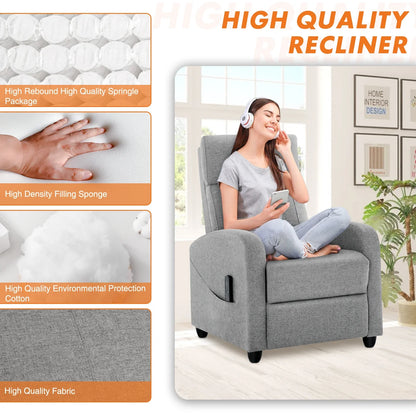 Recliner Massage Chair – Adjustable Fabric Sofa with Lumbar Support, Modern Padded Backrest for Living Room, Grey