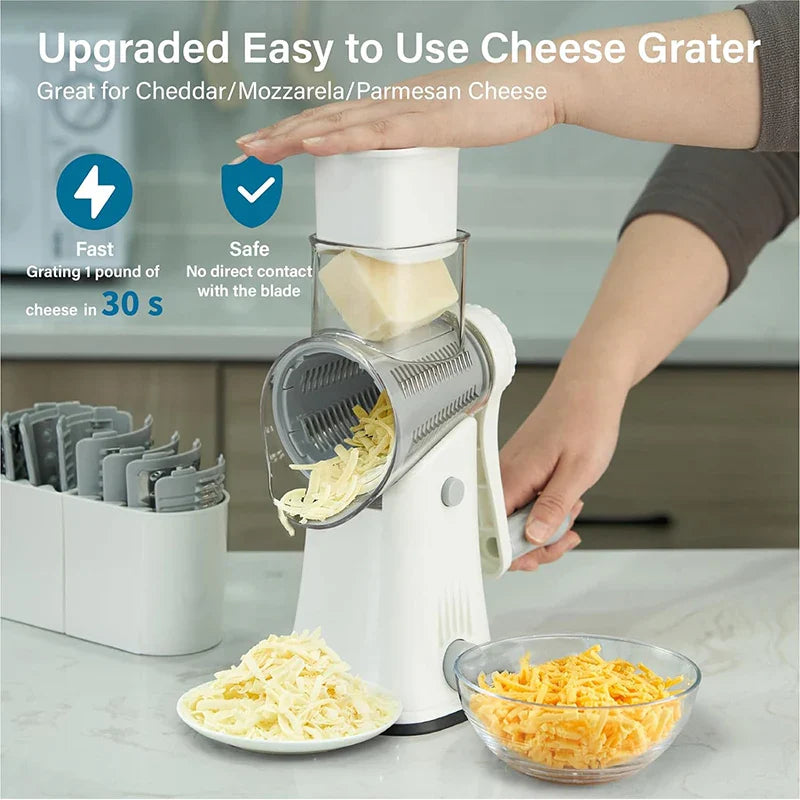 LMETJMA 5-in-1 Rotary Cheese Grater — Vegetable Mandoline, Julienne Slicer & Nut Chopper