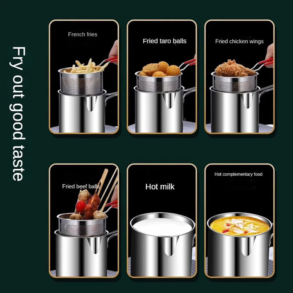 Stainless Steel Fry Basket – Small Tempura & Deep Fry Pot for French Fries & Chicken
