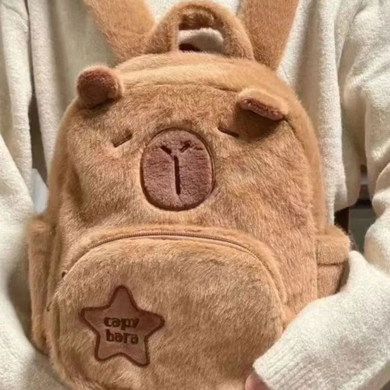 Kawaii Capybara Plush Backpack for Women – Large Capacity Cartoon Crossbody & Tote Bag