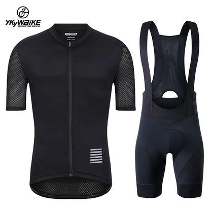 YKYWBIKE Cycling Jersey & Bib Shorts Set — Classic MTB Bike Clothing with Reflective Details