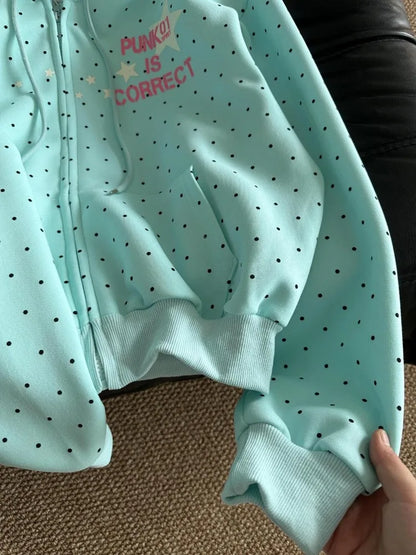 Women’s Y2K Star & Polka Dot Hoodie - Loose Casual Letter Print Sweatshirt Jacket