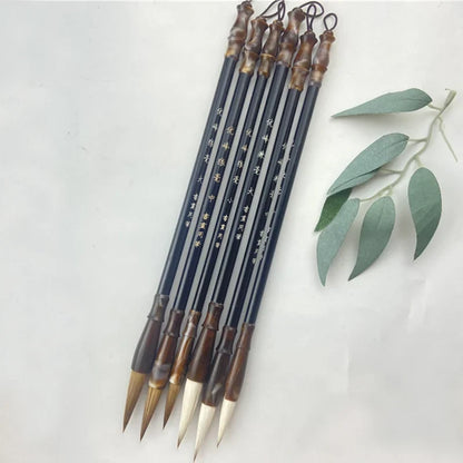 6PCS Chinese Calligraphy Brush Pen Set – Wool & Weasel Hair Brushes for Painting & Script Writing