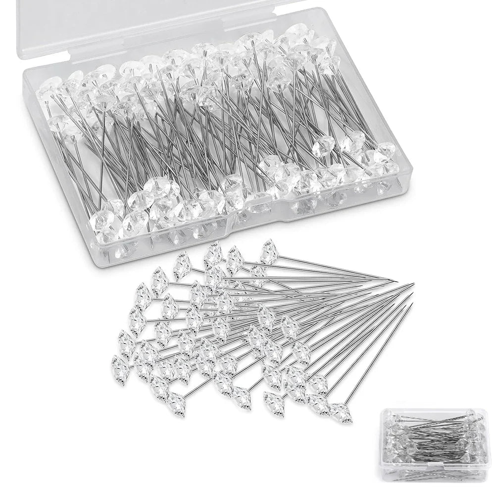 100/200PCS Diamond Rhinestone Sewing Pins – Straight Head Positioning Needles for DIY Crafts & Sewing Tool Accessories
