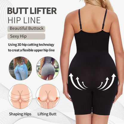 Women’s Bodysuit Shapewear Tank Top — Tummy Control Full Body Shaper with Anti-Chafing Shorts, Waist Trainer & Butt Lifter
