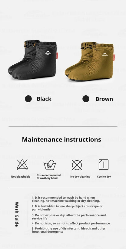 Naturehike Winter Duck Down Foot Cover - Waterproof, Ultralight Warm Booties for Hiking & Camping, Soft Slippers/Socks 650FP