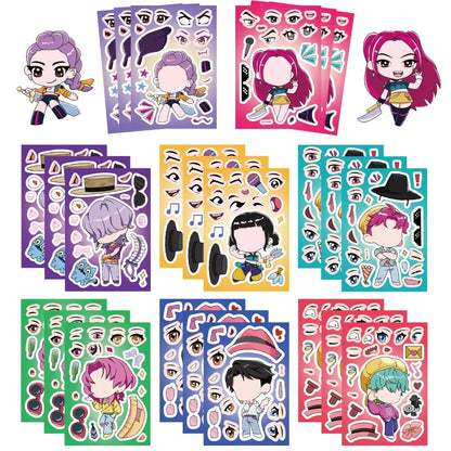 8/16/24pcs K-Pop Demon Hunters Puzzle Stickers – Cute Cartoon DIY Decals for Phone, Laptop & Luggage