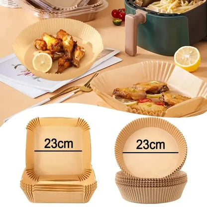50pcs Disposable Air Fryer Paper Liners – 23CM Oil-Proof and Water-Proof Cooking Trays for Air Fryers and Baking
