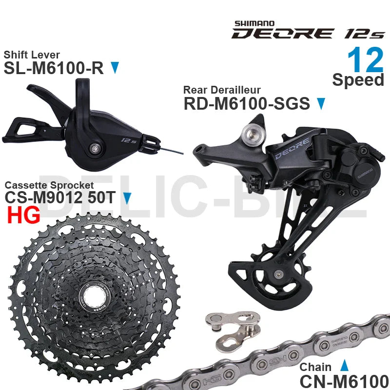 SHIMANO DEORE M6100 12-Speed Groupset – Right Shifter, Rear Derailleur, Chain & SUGEK 11-50T/52T Cassette Sprocket