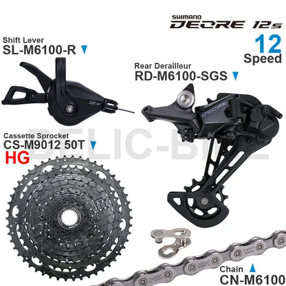 SHIMANO DEORE M6100 12-Speed Groupset – Right Shifter, Rear Derailleur, Chain & SUGEK 11-50T/52T Cassette Sprocket