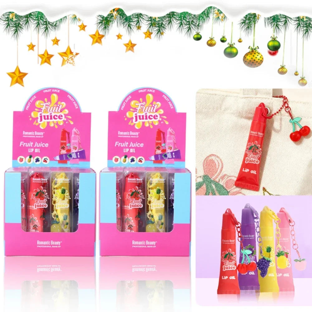 Women’s Fruit Flavor Lip Oil with Keychain – Moisturizing Nourishing Portable Lip Gloss Lip Glaze