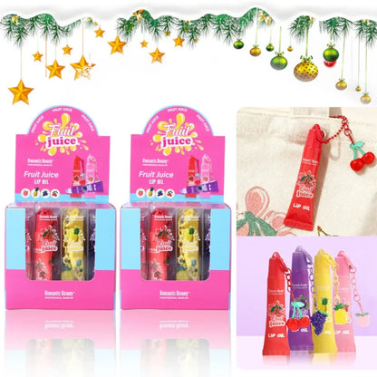 Women’s Fruit Flavor Lip Oil with Keychain – Moisturizing Nourishing Portable Lip Gloss Lip Glaze