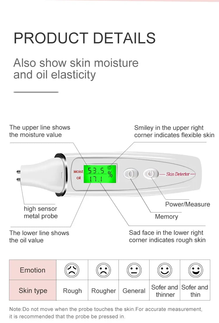 LCD Digital Skin Analyzer with Bio-Technology Sensor - Precise Oil & Moisture Tester for Skin Care Spa Monitoring