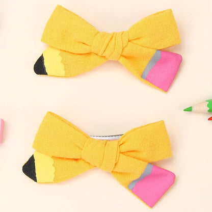 2Pcs Pencil Bow Hair Clips - Cute Kawaii Back to School Hairpins for Girls Kids