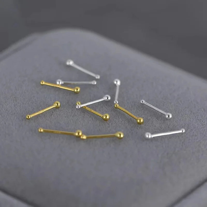 2PCS Silver Needle Ball Stud Earrings for Women – Tiny Round Ear Piercing Jewelry