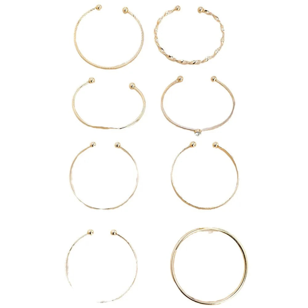 8Pcs Fashion Twist Texture Crystal Geometric Bangle Bracelet Set for Women – Statement Jewelry Accessories