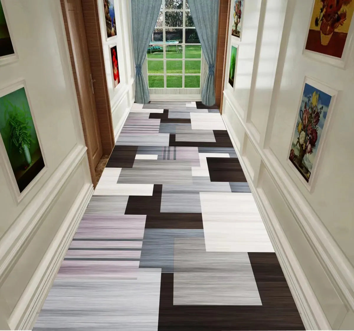 Nordic Modern Long Corridor Rug – Durable Washable Carpet Runner for Hallway, Stairway & Home