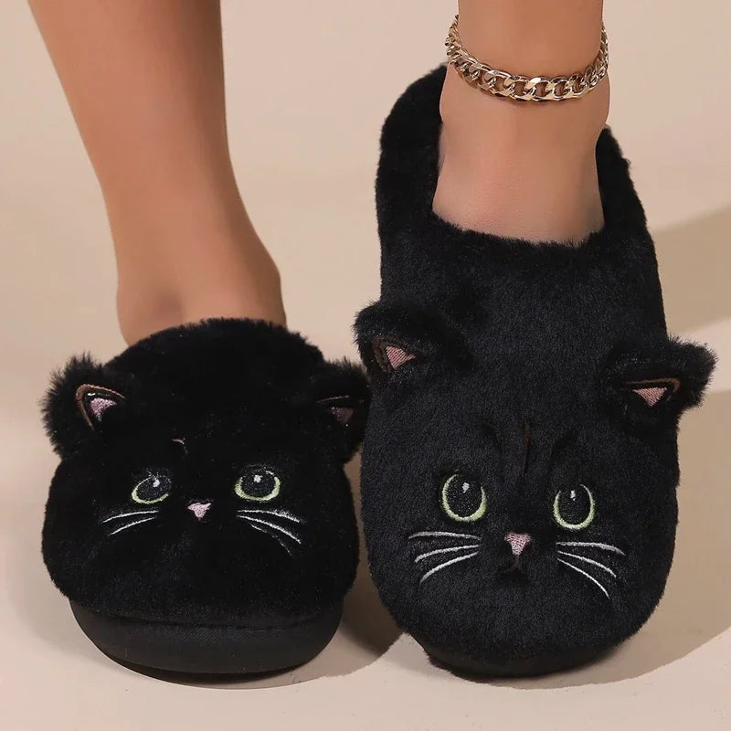 Cute Cat Plush Slippers - Fluffy Winter Indoor Home Shoes for Women & Men with Cozy Furry Design