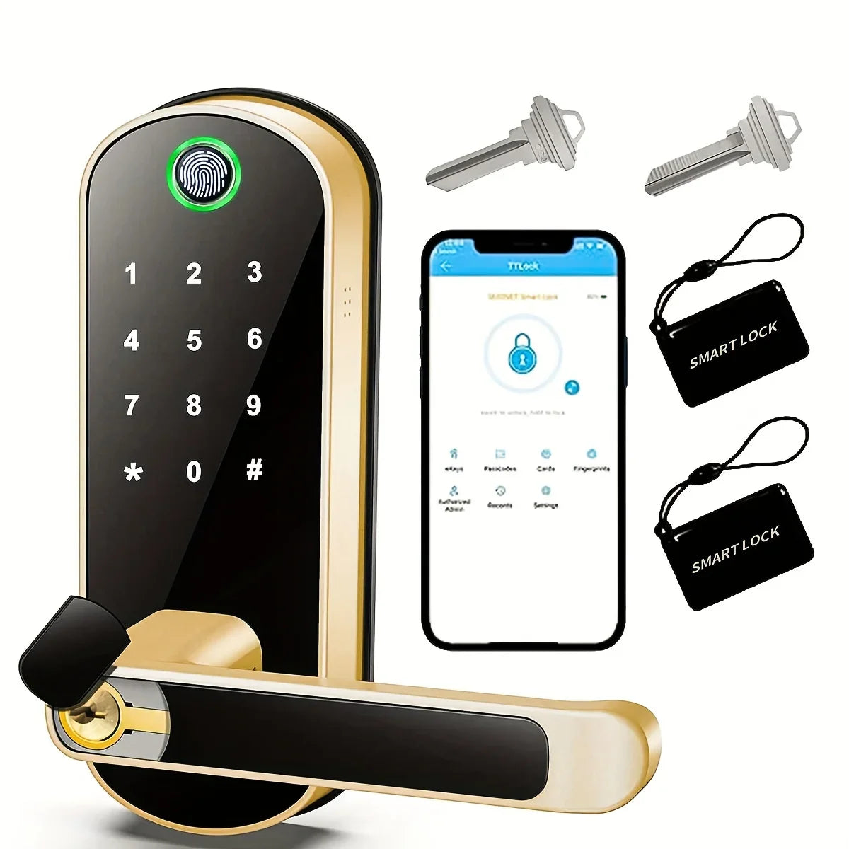 Smart Fingerprint Door Lock – Keyless WIFI Digital Touchscreen, App Remote Control, NFC, IP67 Waterproof, Includes 2 IC Cards