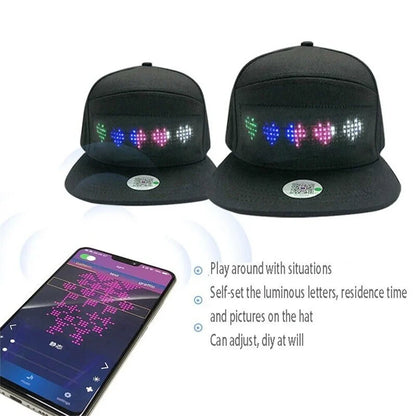 Unisex Baseball Cap with USB Rechargeable Bluetooth – APP Programmable LED Scrolling Message Display, Hip Hop Street Snapback Hat