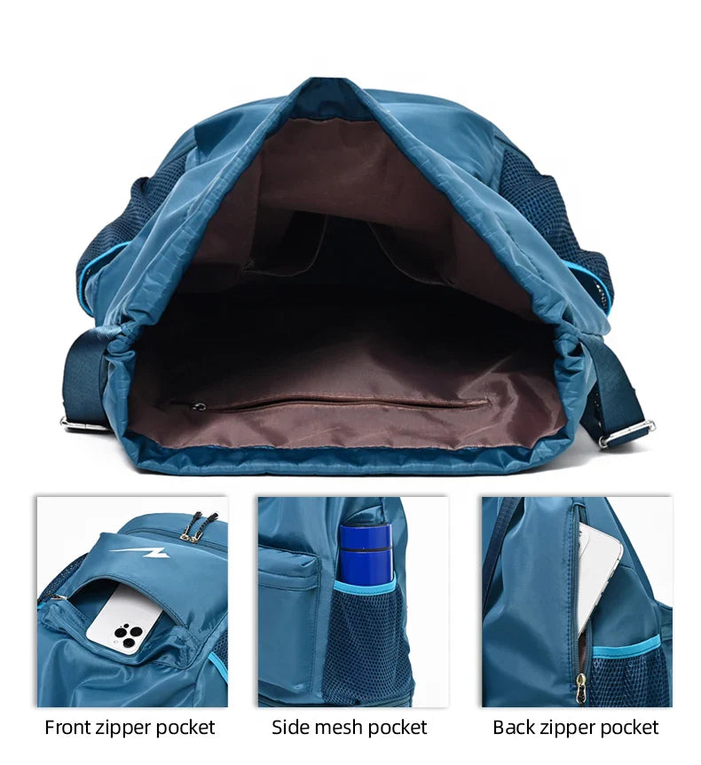 Drawstring Fitness Bag — Lightweight Multi-Pocket Gym Backpack with Separate Shoe Compartment, Foldable Outdoor Training Bag