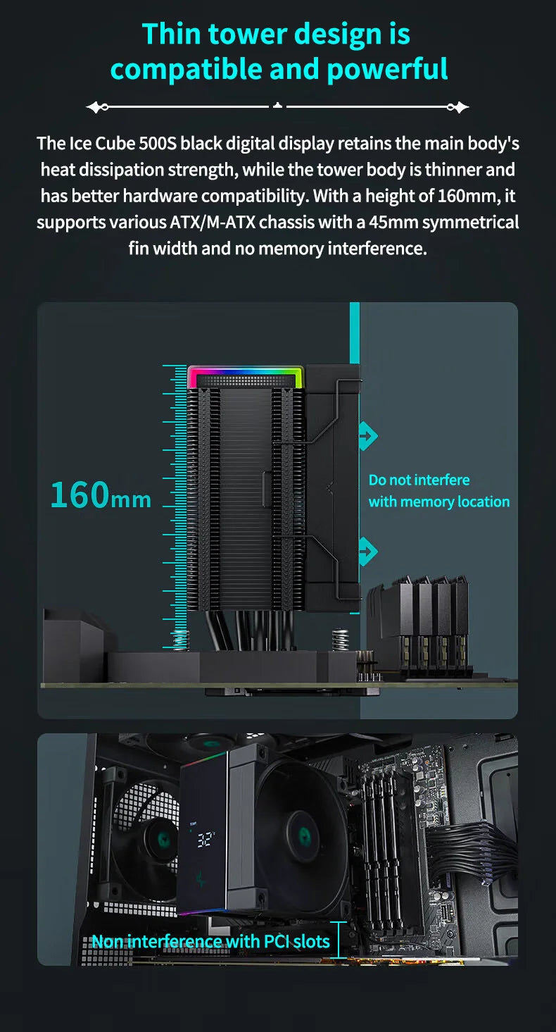DeepCool AK500S Digital Display CPU Cooler - 5 Heat Pipes, 240W TDP, Compatible with LGA1700/1200/115X/AM4/AM5