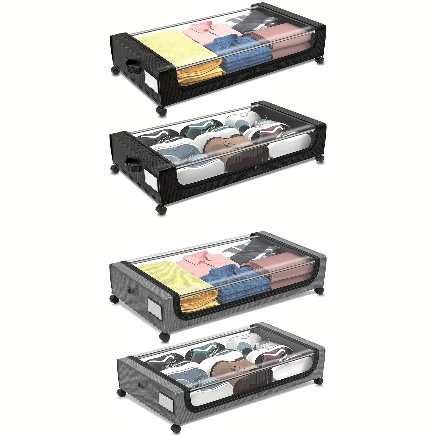 Underbed Storage Lockers with Wheels — Pull-Out Containers for Shoes & Clothes, Space-Saving for Dorms & Bedrooms