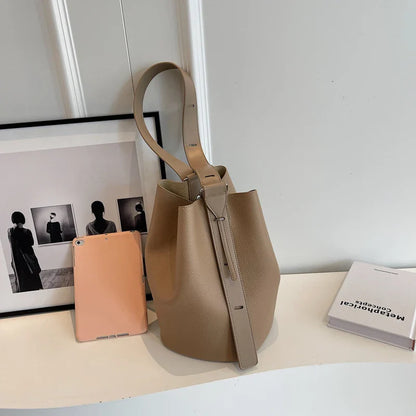 LEFTSIDE Retro Small Solid Color Leather Shoulder Bag – 2025 Korean Designer Handbag for Women