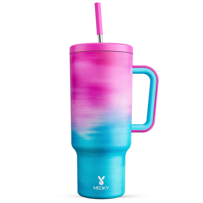 Meoky 40oz Mug Tumbler with Handle – Insulated Stainless Steel Tumbler with Lid & Straw, Coffee Thermos Cup, Heat Press Ready