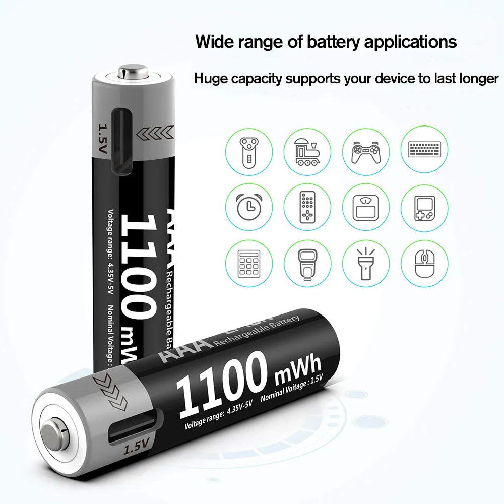 MATOV USB Rechargeable Li-ion AA 3400mWh & AAA 1100mWh 1.5V Batteries Pack