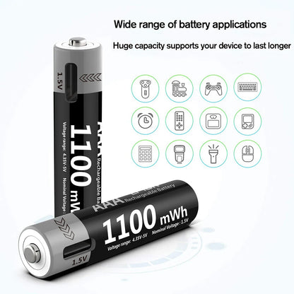 MATOV USB Rechargeable Li-ion AA 3400mWh & AAA 1100mWh 1.5V Batteries Pack