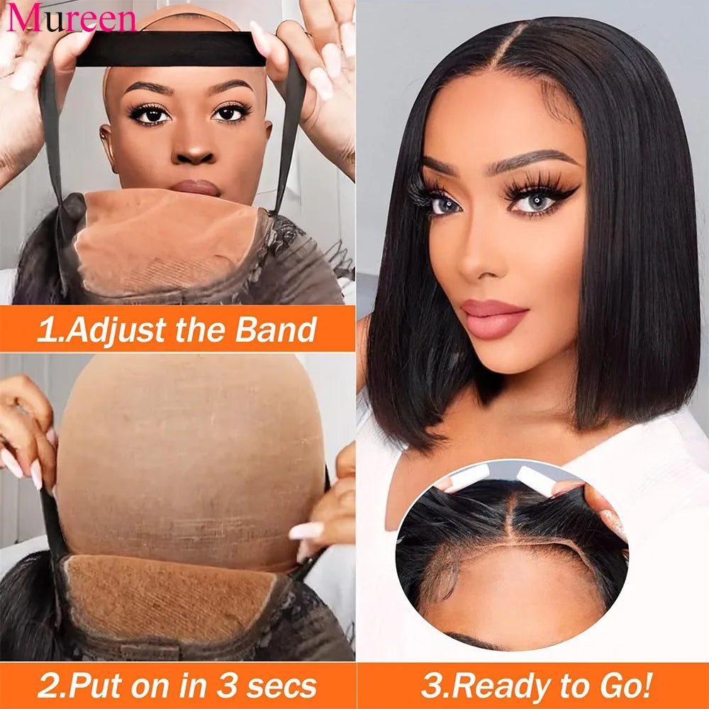 250% Density Straight Bob Wig for Women – Glueless Wear-and-Go, 4x4 Lace Closure, Ready-to-Wear Human Hair