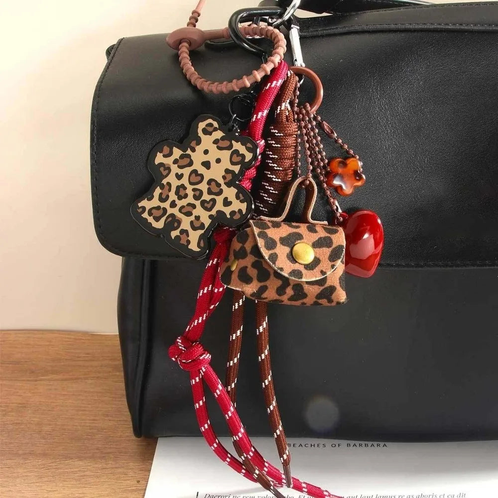 Funny Elegant Starfish Tassel Keychain – Alloy Leopard Print Leather Tulip Cartoon Frog Beaded Bag Pendant Charm for Party & Gifts