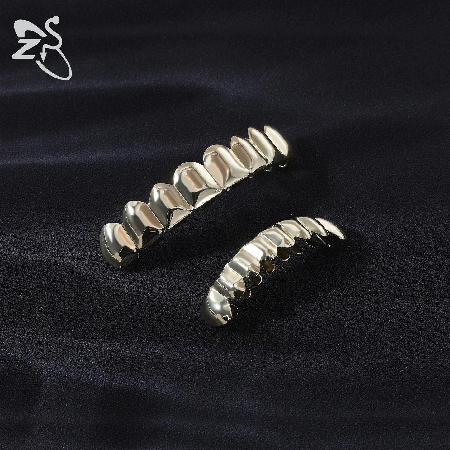 ZS Hip Hop Grillz – Silver/Gold Plated CZ Crystal Cross & Rose Star Tooth Cap, Top & Bottom Set