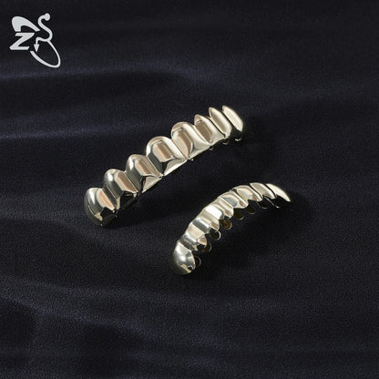 ZS Hip Hop Grillz – Silver/Gold Plated CZ Crystal Cross & Rose Star Tooth Cap, Top & Bottom Set