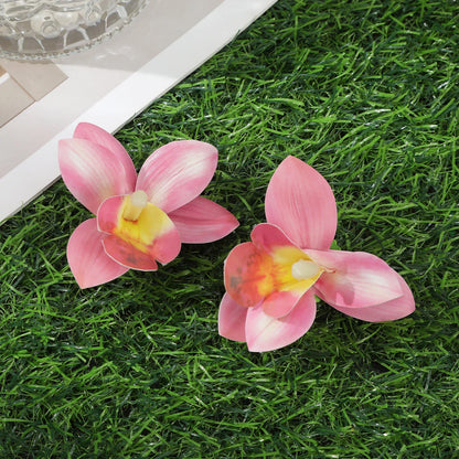 Simulated Orchid Flower Hairpins – White & Pink Hair Clips for Women, Summer Travel Seaside Fashion Headwear