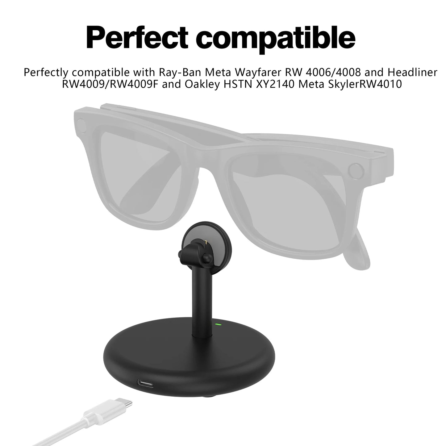 HUADAI Charging Stand for Ray-Ban Meta & Oakley Glasses – Compatible with Wayfarer, Skyler, HSTN, Headliner GEN1 & GEN2 (RW4006, RW4008, RW4010, XY2140)