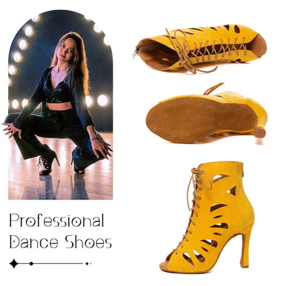 HROYL Women’s Latin Dance Shoes – Lace-Up Hollow Fish Mouth Jazz & Tango High Heels 6-10CM