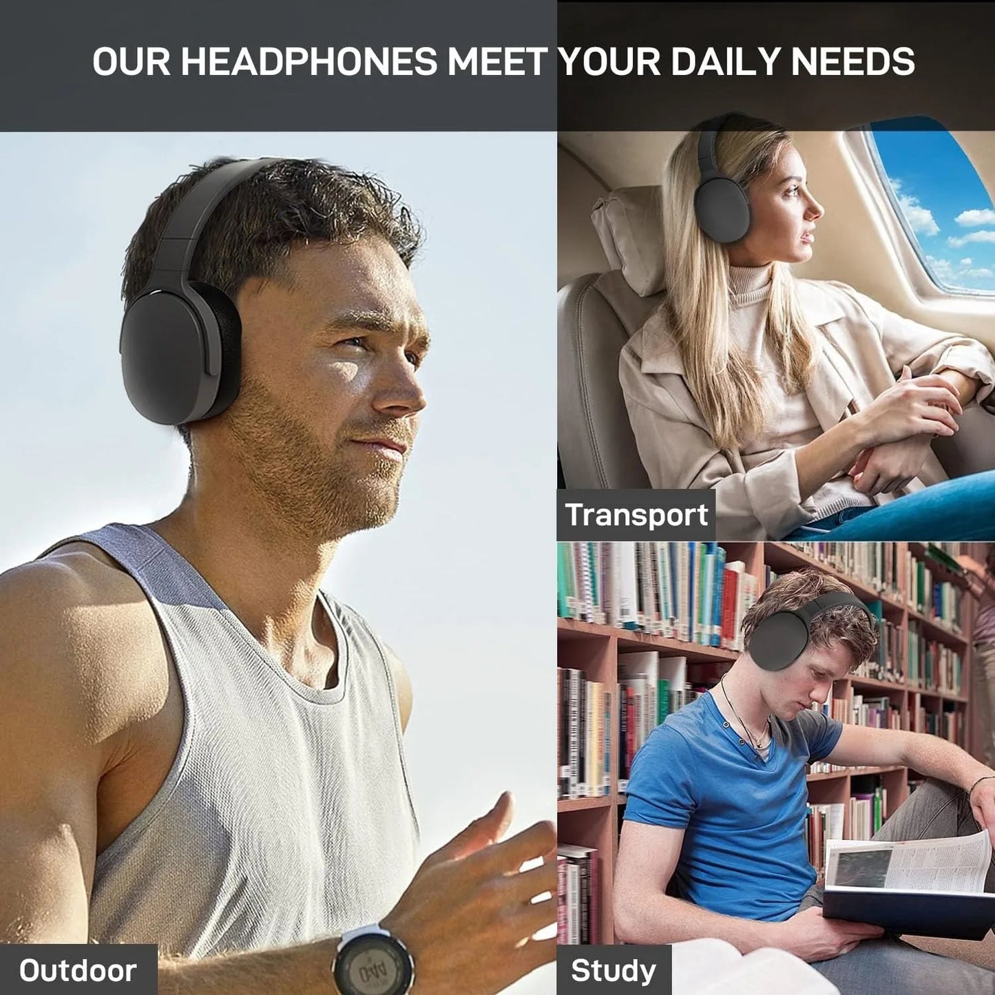 #P2961 Wireless Bluetooth 5.3 Headphones – Over-Ear HiFi Stereo Sports Earphones with TF/AUX Music Player & HD Mic