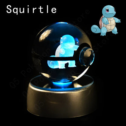 Pokemon 3D Crystal Ball Figurine — Pikachu, Gengar, Mew, Mewtwo Glass Statue with Lamp Base, Kids Birthday Gift