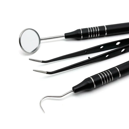 3pcs Dental Mouth Mirror Tweezers & Curved Probe Kit – Stainless Steel Oral Cleaning Instruments