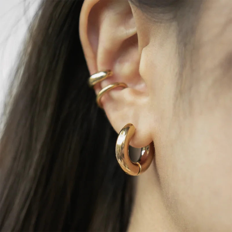 20mm Stainless Steel Hoop Earrings – Smooth Round Chunky Huggie Earrings for Women Jewelry Accessories