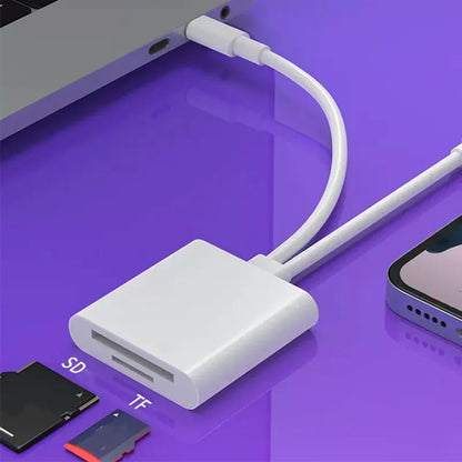 2 in 1 OTG Card Reader – Type C & Lightning to SD/TF Memory Card Adapter – For PC, Laptop, iPhone – No App Required