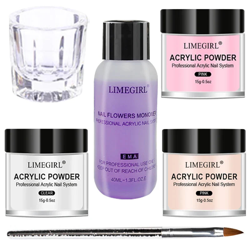 40ml Crystal Liquid & 45ml Acrylic Powder Set – Pink, White, Transparent Acrylic Powder Kit for Beginners Nail Art