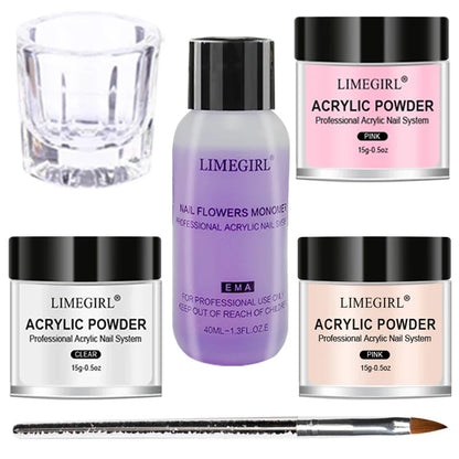 40ml Crystal Liquid & 45ml Acrylic Powder Set – Pink, White, Transparent Acrylic Powder Kit for Beginners Nail Art