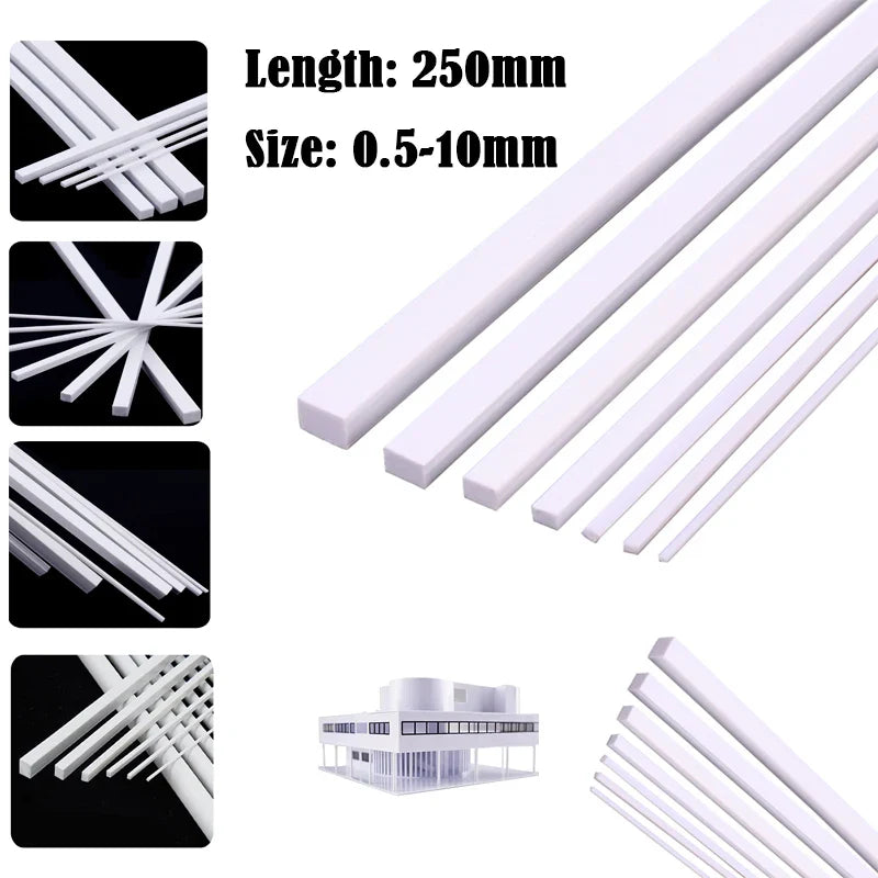 ABS White Plastic Rods – Round & Square Sticks for Architecture Model Making, DIY Craft & Cutting Supplies