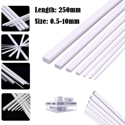 ABS White Plastic Rods – Round & Square Sticks for Architecture Model Making, DIY Craft & Cutting Supplies