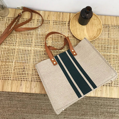Stylish Canvas Bucket Handbag - Striped, Large Capacity Tote with Top Handle - Casual Shoulder & Crossbody Bag for Women