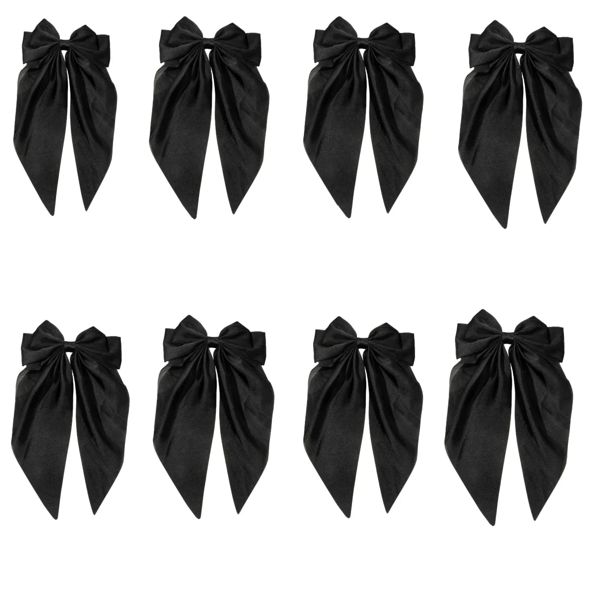 8 Ladies Satin Ribbon Bow Hair Clips – Oversized White, Pink, Red, Blue, Black Long Tail, Spring Clip for Ponytail Hair Accessories
